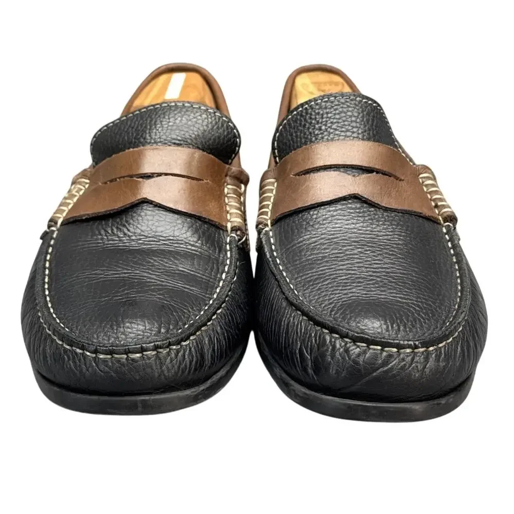 Florsheim Franklin Two-Tone Black Brown Textured Leather Penny Loafer Men 10